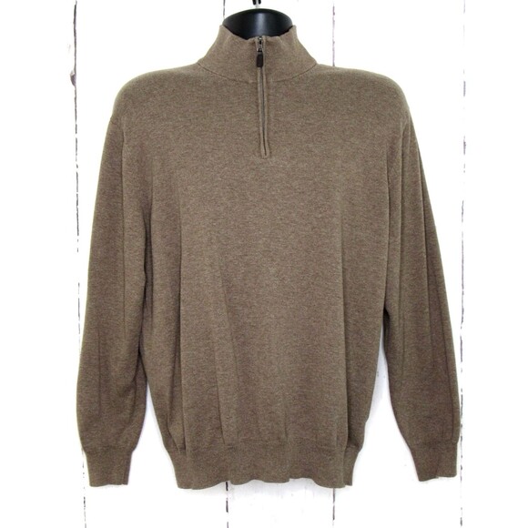 Jos A. Bank Traveler Men's 1/4 Zip Pullover Sweater Pima Cotton Brown Size XXL - Picture 1 of 4